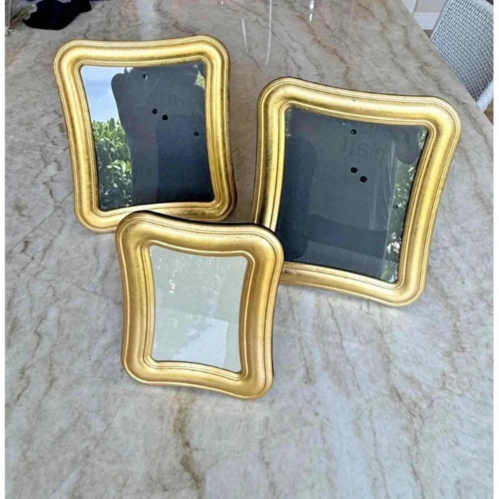 Set of 3 Gold Picture Frames; Freeform Design; Two 8x10 and One 5x7 Frame